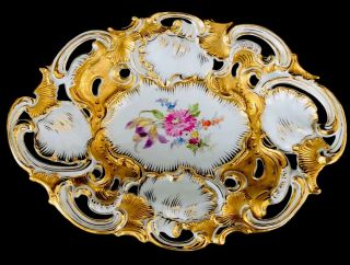 Huge Antique meissen porcelain Rococo Shell Heavy Gold Gilded 11