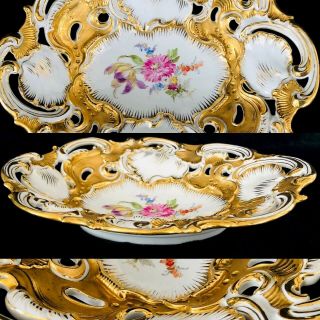 Huge Antique Meissen Porcelain Rococo Shell Heavy Gold Gilded