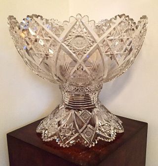 Rare 15 " Hawkes & Co. ,  Brilliant Cut Crystal Punchbowl W/ Stand,  Holland Pattern