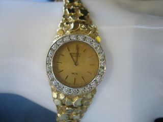 Estate Vintage Seiko 14k Yellow Gold Nugget Diamond Accent Watch 33.  5 Grams