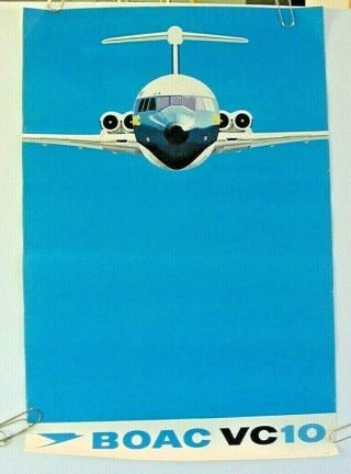BOAC AIRLINES POSTER VC10 AIRPLANE VINTAGE TRAVEL 1960 ' s RARE 2