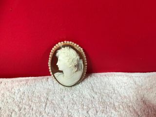 Large Antique Victorian 14k Gold Carved Cameo Brooch Pin Pendant