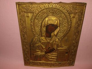 Antique 19th C Russian Orthodox Religious Icon Painting Mother Of God Mary