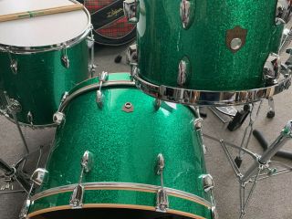 Sakae Drum Set Trilogy 14x22 - 8x12 - 16x16 Rare 3 Ply Shells Green Sparkle