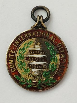 Rare Antique 1910 Olympic International Committee Silver & Enamel Pendant Badge