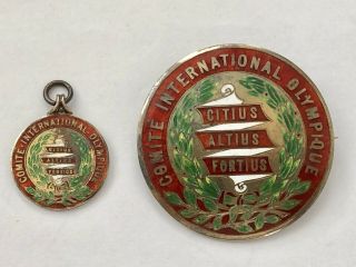 Rare Antique 1910 Olympic InternatIonal Committee Silver & Enamel Pendant Badge 7