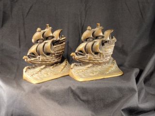 Antique Vintage English Galleon Bookends Circa 1920 