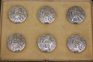 Art Nouveau Silver Buttons Fully Stamped Set Of 6