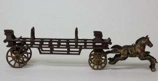 Antique Vintage Cast Iron Horse Drawn Fire Truck Wagon