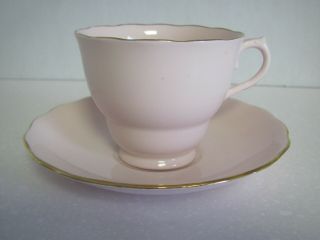 Vogue Tea Cup & Saucer Pink With Gold Trim Bone China Made In England
