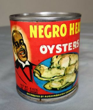 Antique Vtg Black Americana N Head Oysters 8 Ounce Tin Can