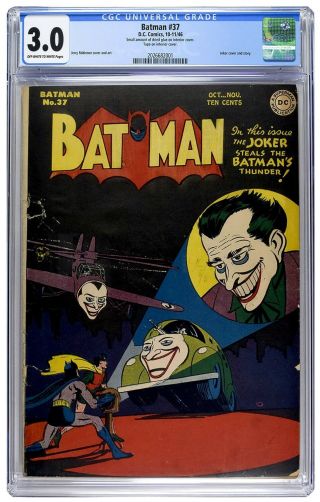 Batman 37 Cgc 3.  0 Vintage Dc Detective Comic Joker Cover & App Golden Age 10c