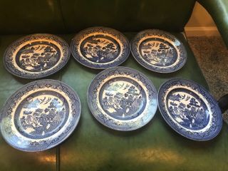 Churchill Blue Willow - 6 Dessert Plates - 8 " - England Vtg China