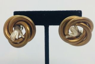 Linda Hesh Vintage Sterling Silver & Brass Modernist Hand Earrings