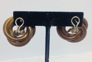 Linda Hesh Vintage Sterling Silver & Brass Modernist Hand Earrings 5