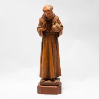 Anri Kuolt 11 Inch Vintage St.  Francis Of Assisi 1920s Colored Carved Wood