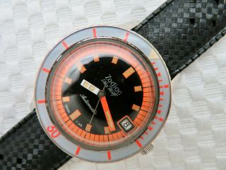 Mens Vintage Zodiac Sea Wolf Orange Dial Automatic Wristwatch Hack - Quick - Set