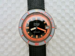 Mens Vintage ZODIAC SEA WOLF Orange Dial Automatic Wristwatch Hack - Quick - set 2