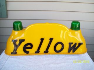 Vintage Taxi Cab Yellow Light Sign Topper W/green Lights Man Cave