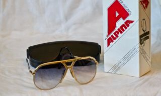 Vintage Alpina M1 Sunglasses,  Nos,  Gold With Blue Gradient Lens