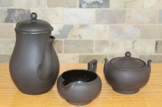 Vintage Wedgwood Basalt Glazed Coffee Tea Set (creamer,  Sugar Bowl,  Coffee Pot)