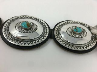 Vintage Navajo Royston Turquoise Sterling Silver Concho Belt with Leather - 39 