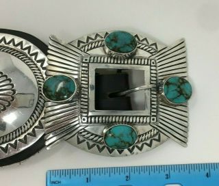 Vintage Navajo Royston Turquoise Sterling Silver Concho Belt with Leather - 39 