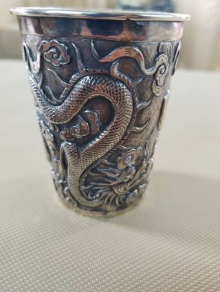 ANTIQUE CHINESE EXPORT SILVER DRAGON CUP SIGNED 75 grams 3