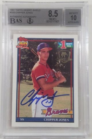 1991 Topps Desert Shield Chipper Jones Bas 8.  5 Auto 10 Gem Low Pop Rare