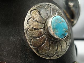 IMPORTANT VINTAGE NAVAJO RICKY MARTINEZ STERLING SILVER TURQUOISE CONCHO BELT 4