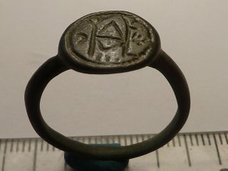 4272 Ancient Medieval Bronze Ring With Monogram19 Mm