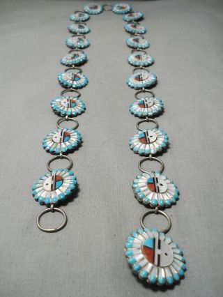 One Of The Most Detailed Vintage Zuni Native American Turquoise Concho Belt Old