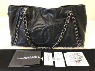 Rare Authentic Chanel Luxe Ligne Modern Chain Xl Tote Hobo Black Calfskin