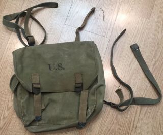 Vtg Us Army Wwii 1942 Musette Bag Canvas Langdon Tent And Awning Co