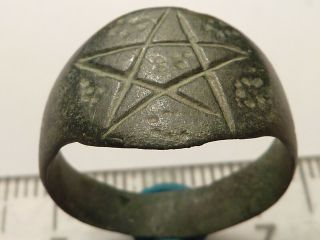 3810 Ancient Roman Bronze Ring With A Pentagram 19 Mm.