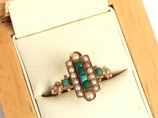 Lovely Victorian 15ct Rose Gold Pearl And Turquoise Ring,  Size L