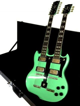 Double Neck Mahogany Electric Guitar Seafoam Green Vintage Tails & Hard Case