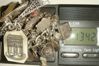 RARE UNIQUE VINTAGE SILVER ' PARIS FRANCE ' CHARM BRACELET X 33 CHARMS - 134g 12