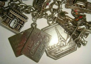 RARE UNIQUE VINTAGE SILVER ' PARIS FRANCE ' CHARM BRACELET X 33 CHARMS - 134g 3