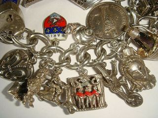 RARE UNIQUE VINTAGE SILVER ' PARIS FRANCE ' CHARM BRACELET X 33 CHARMS - 134g 7