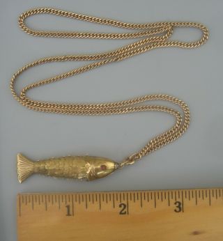Antique 14k Gold Articulated Fish Pendant W/gf Chain ".  "