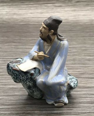 Chinese Mudman Shiwan Scholar Clay Figurine 2 3