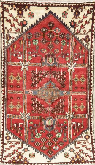 Vintage Geometric Red Malayer Oriental Area Rug Hand - Knotted Tribal Wool 3 