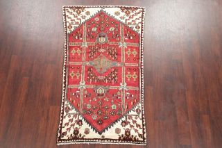 VINTAGE Geometric RED Malayer Oriental Area Rug Hand - Knotted Tribal WOOL 3 ' x6 ' 2