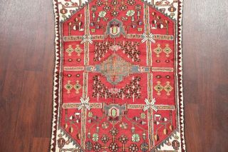 VINTAGE Geometric RED Malayer Oriental Area Rug Hand - Knotted Tribal WOOL 3 ' x6 ' 3