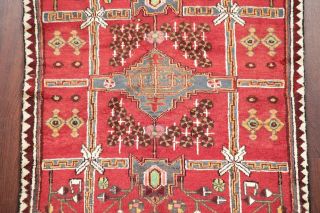 VINTAGE Geometric RED Malayer Oriental Area Rug Hand - Knotted Tribal WOOL 3 ' x6 ' 4