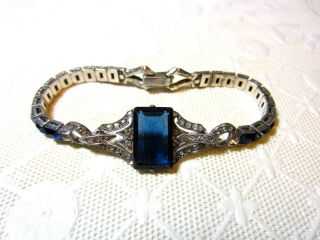 Antique Sterling Silver Art Deco Sapphire Rhinestone Vintage Bracelet
