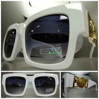 Classic Retro 80s Vintage Gangster Hip Hop Rapper Sun Glasses White & Gold Frame