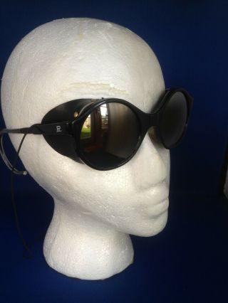 Vintage Vuarnet 028 Round Px Amber Lens Glacier Sunglasses,  Black,  Leather Shield.