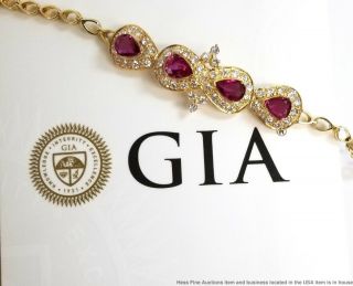 Approx 3ct Natural Ruby Gia Vintage Bracelet W 1.  5ct Diamonds 18k Gold